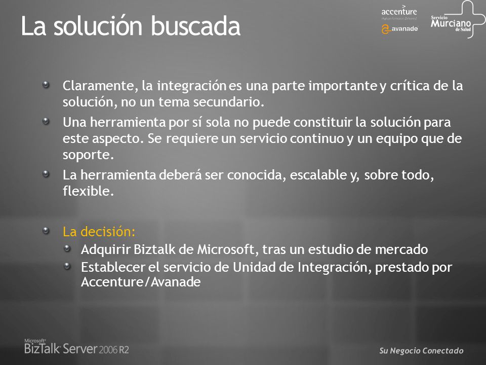 La solución buscada Claramente, la integración es una parte importante y crítica de la solución, no un tema secundario.
