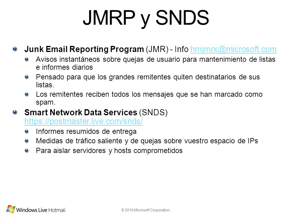 JMRP y SNDS Junk  Reporting Program (JMR) - Info