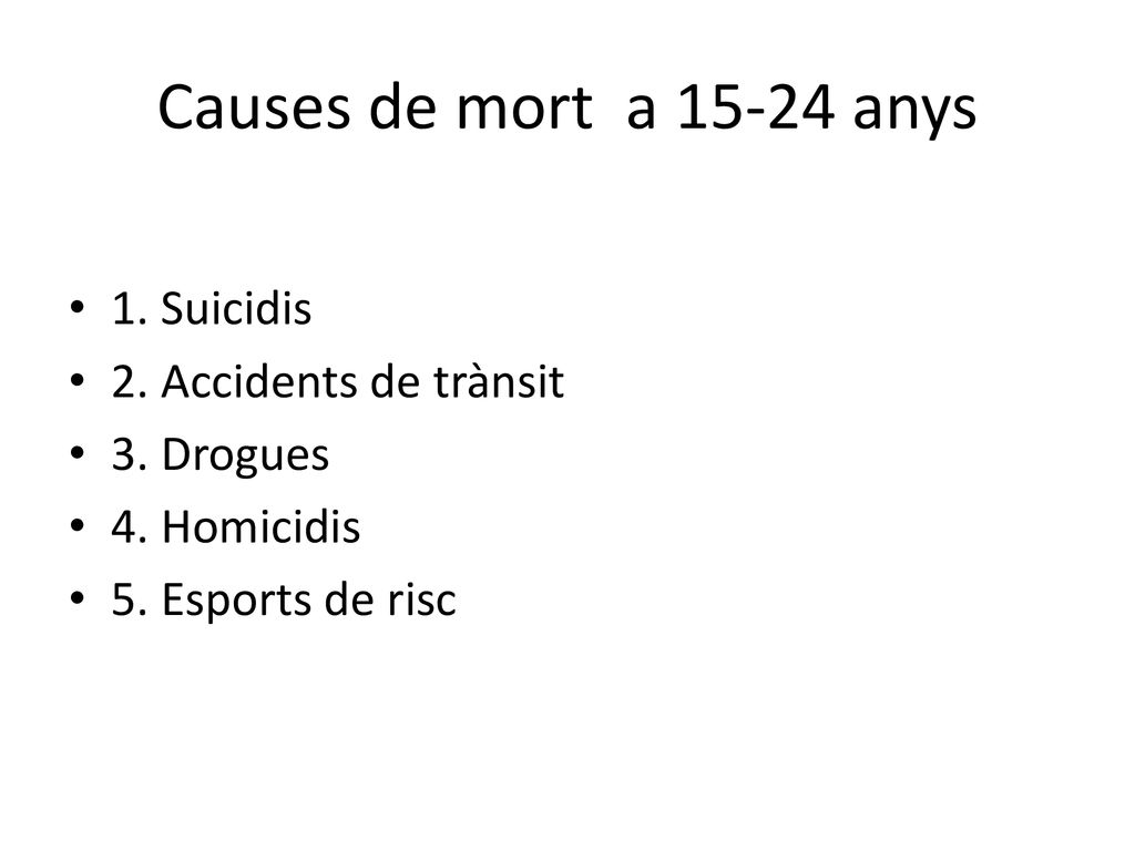 Causes de mort a anys 1. Suicidis 2. Accidents de trànsit
