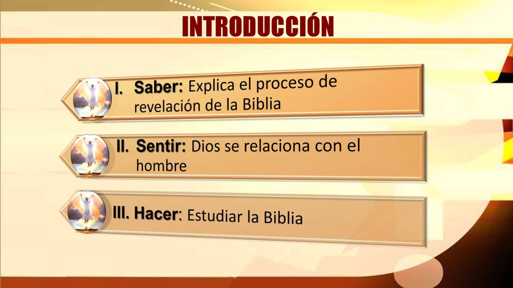 INTRODUCCIÓN I. Saber: Explica el proceso de revelación de la Biblia