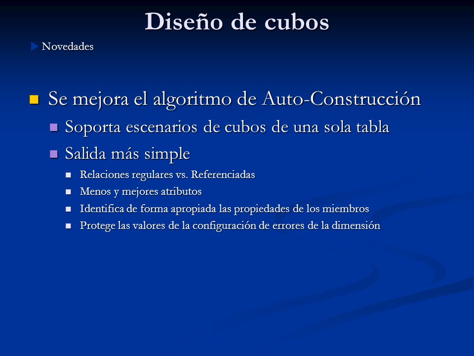 Diseño de cubos Se mejora el algoritmo de Auto-Construcción