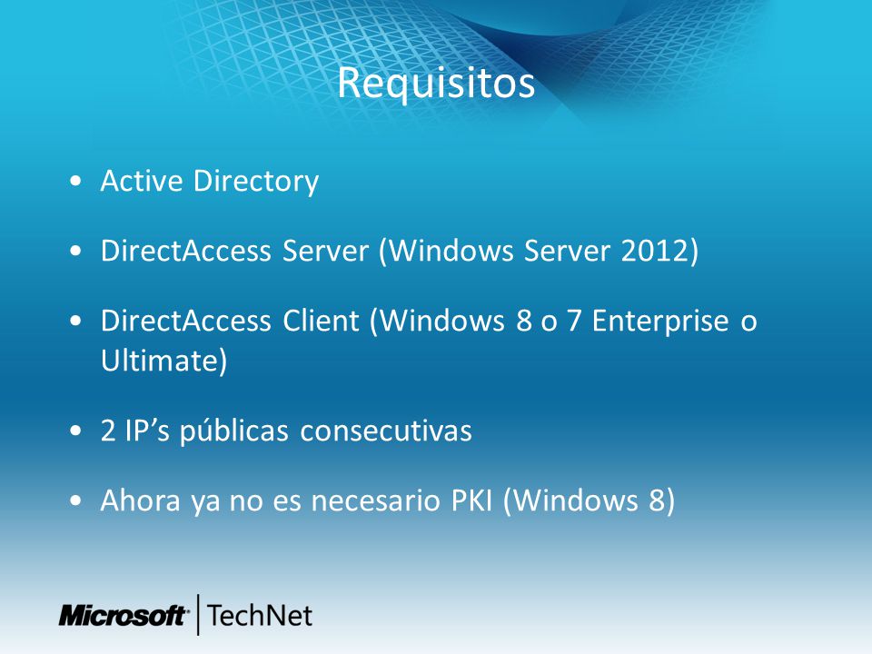 Requisitos Active Directory DirectAccess Server (Windows Server 2012)