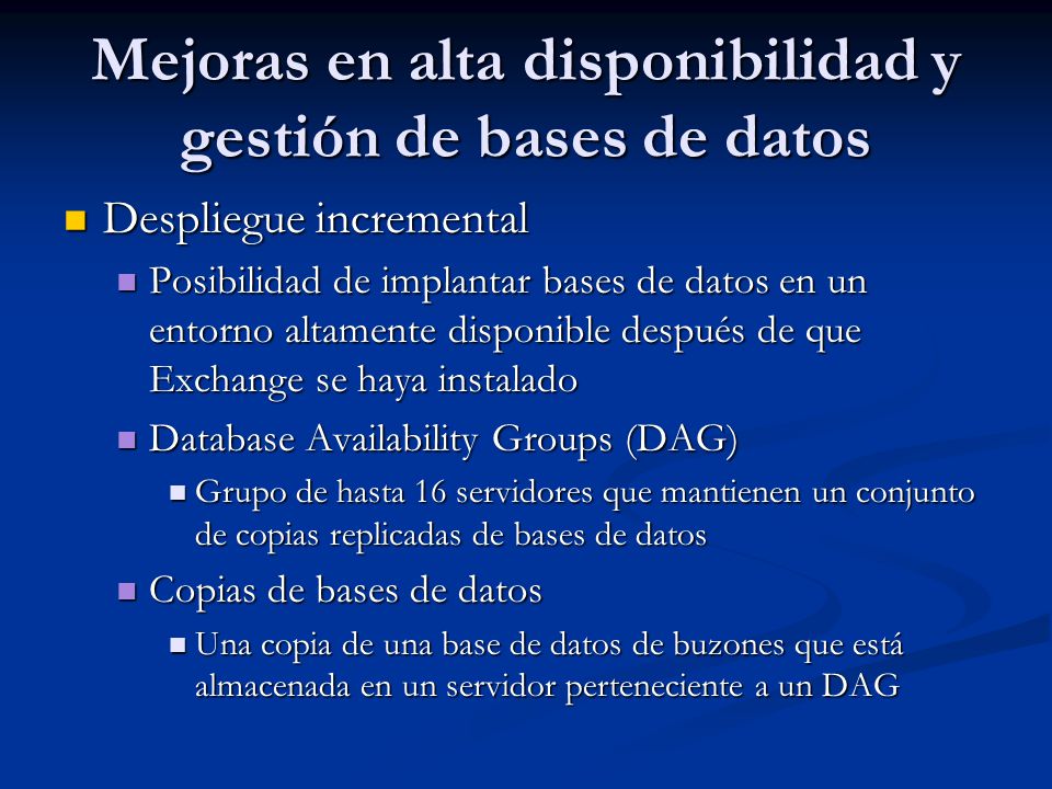 Mejoras en alta disponibilidad y gestión de bases de datos