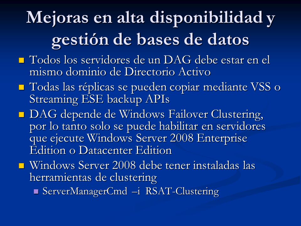 Mejoras en alta disponibilidad y gestión de bases de datos