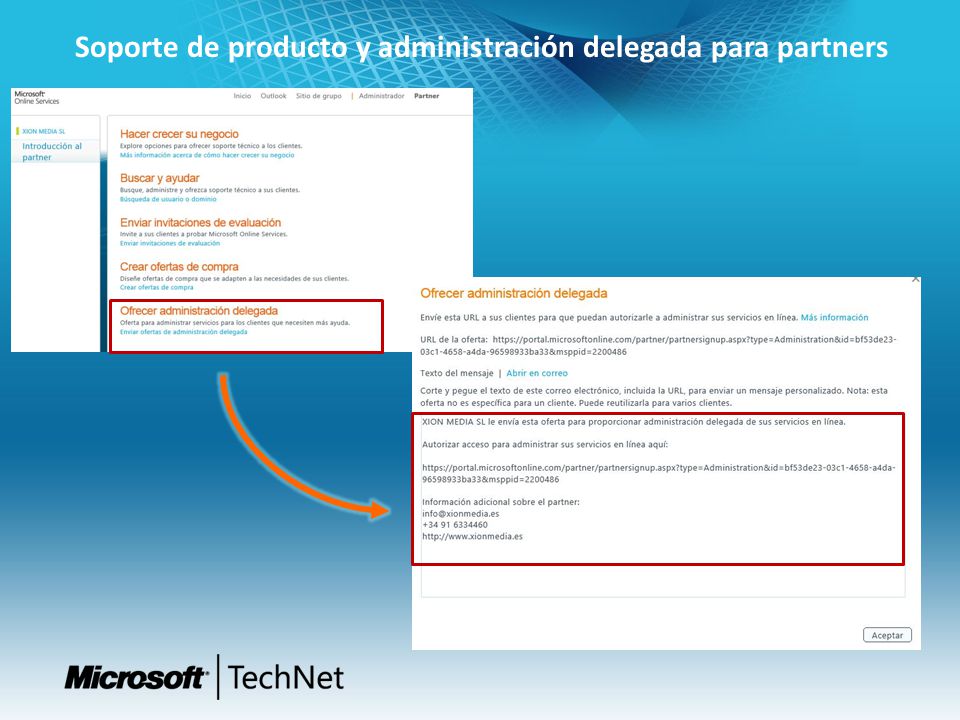 Soporte de producto y administración delegada para partners