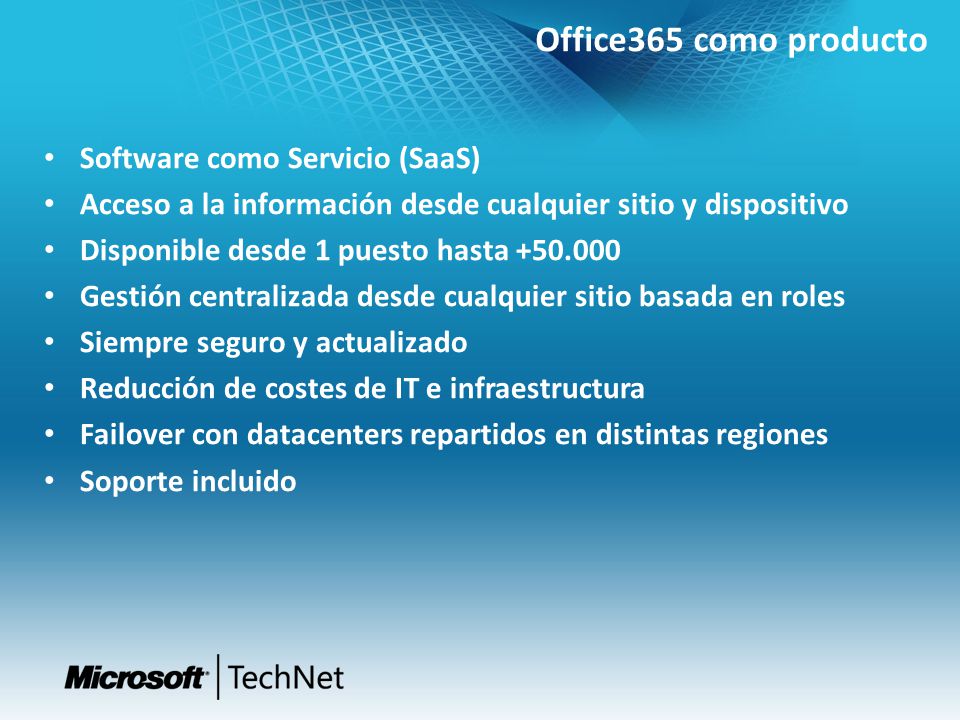Office365 como producto Software como Servicio (SaaS)