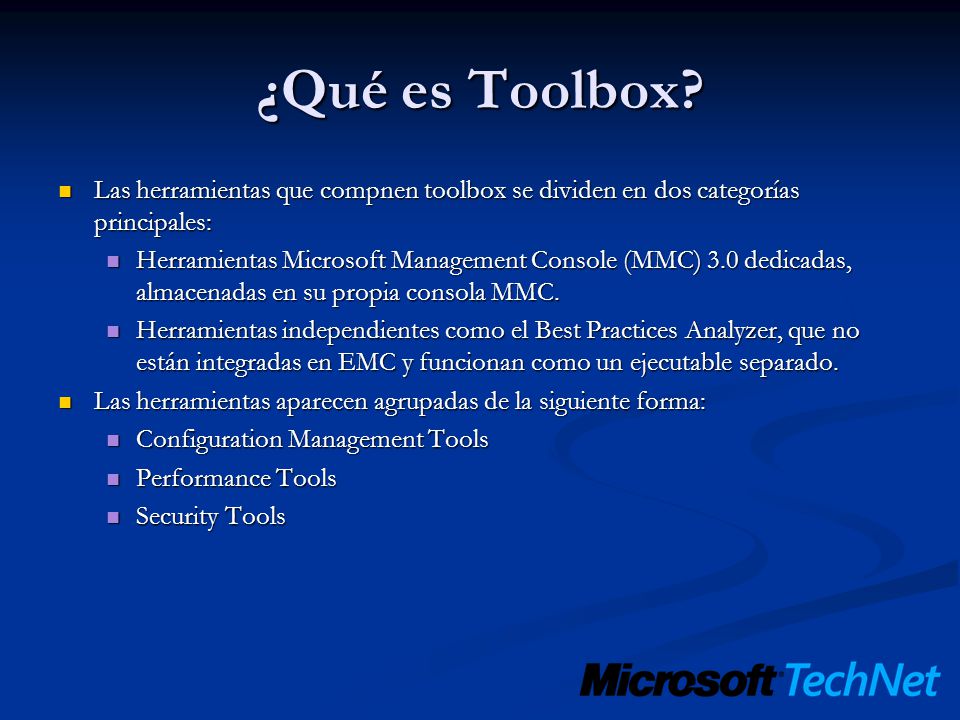 ¿Qué es Toolbox Las herramientas que compnen toolbox se dividen en dos categorías principales:
