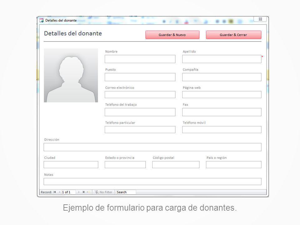 Ejemplo de formulario para carga de donantes.