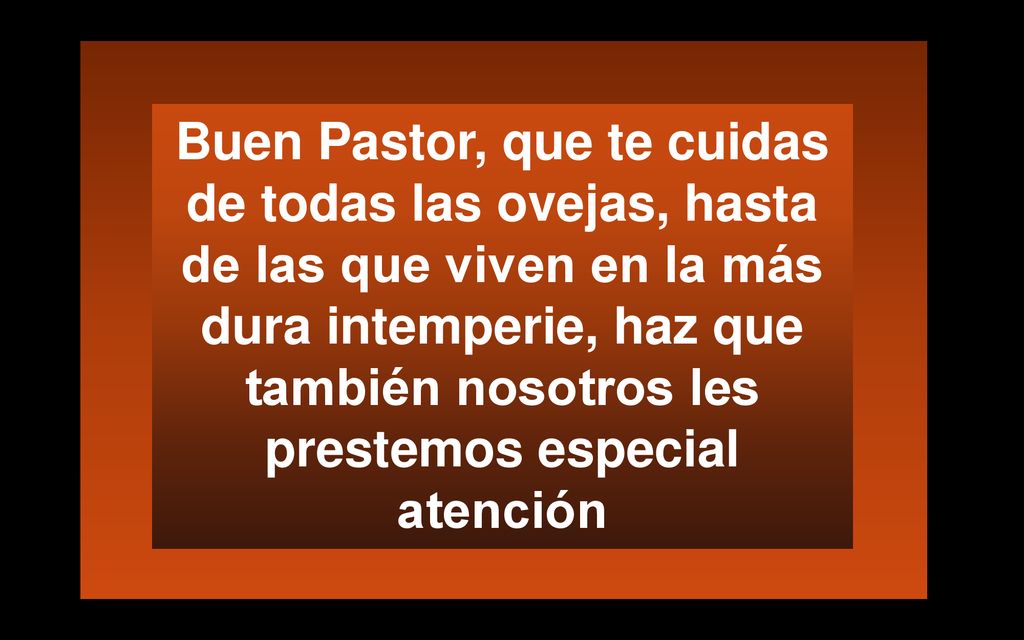 Buen Pastor, que te cuidas de todas las ovejas, hasta de las que viven en la más dura intemperie, haz que también nosotros les prestemos especial atención