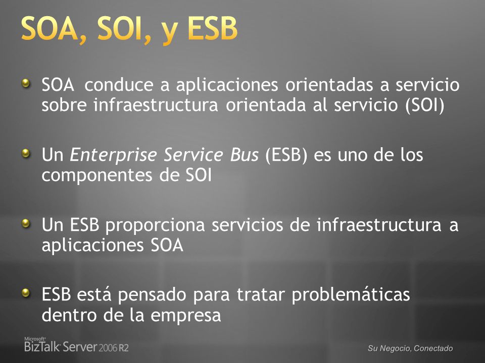 SOA, SOI, y ESB SOA conduce a aplicaciones orientadas a servicio sobre infraestructura orientada al servicio (SOI)