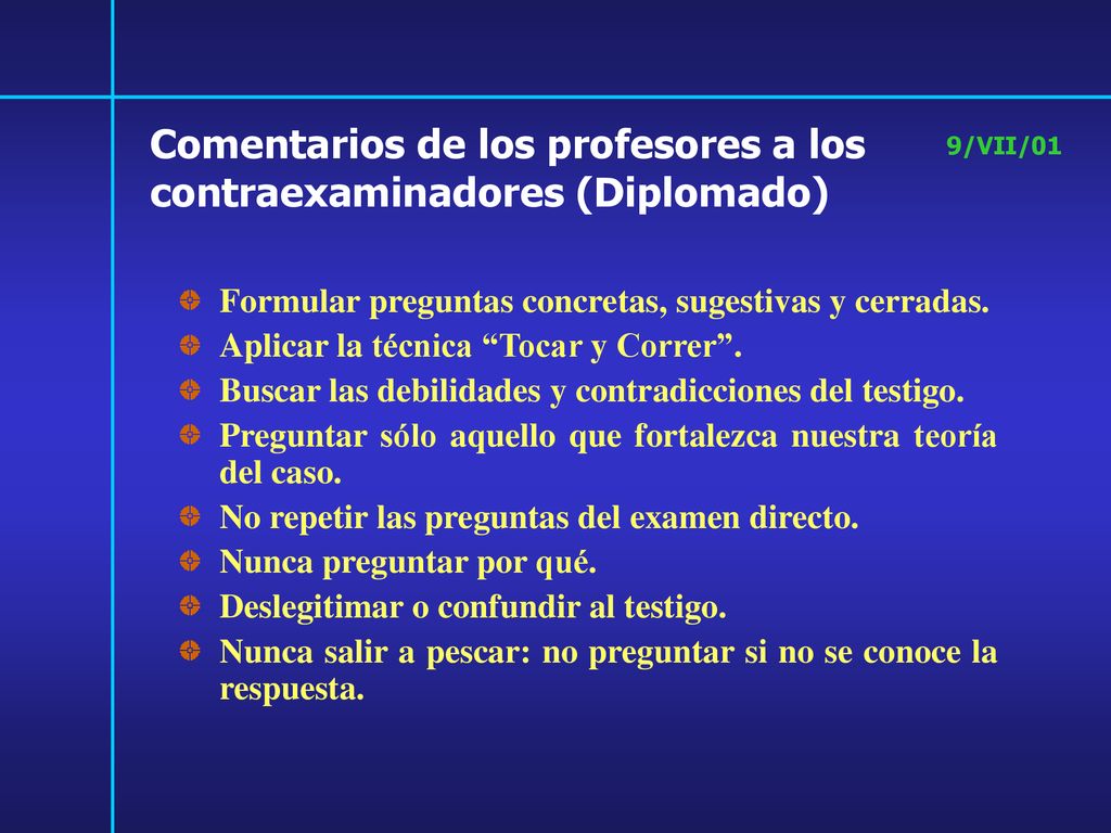 Comentarios de los profesores a los contraexaminadores (Diplomado)
