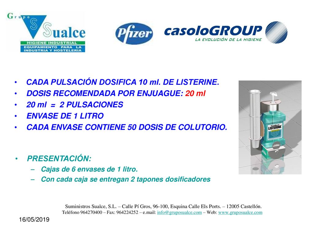 CADA PULSACIÓN DOSIFICA 10 ml. DE LISTERINE.