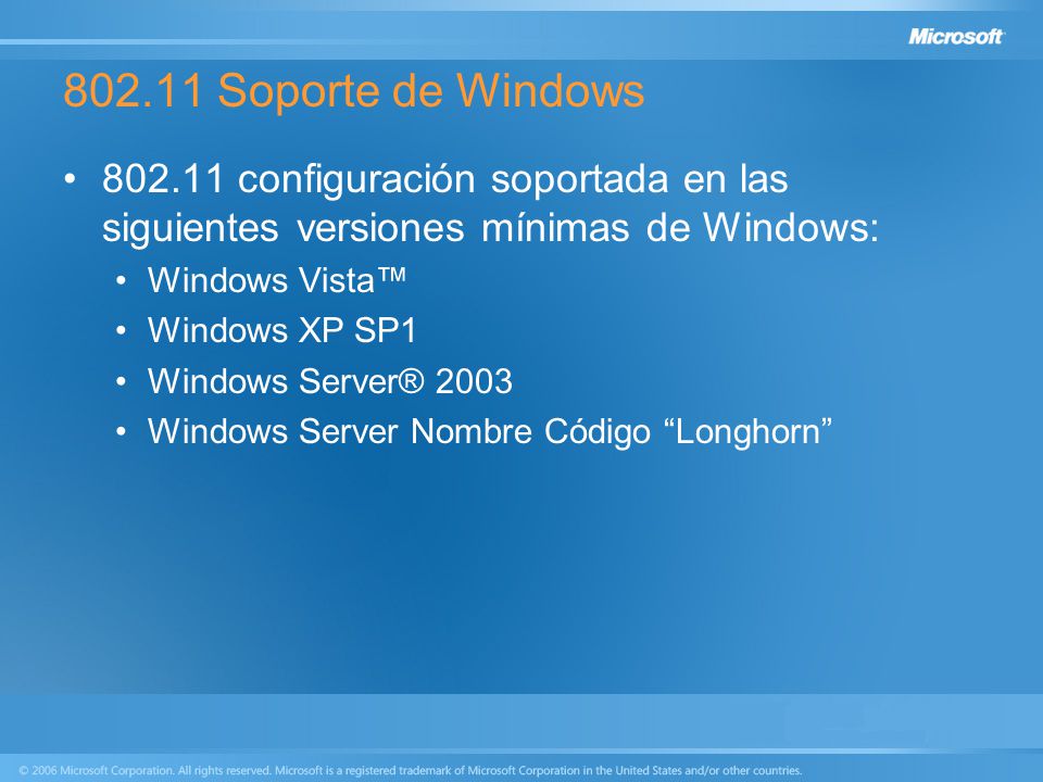 Soporte de Windows configuración soportada en las siguientes versiones mínimas de Windows: