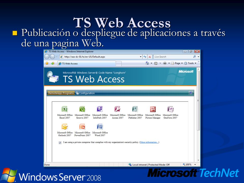 TS Web Access Publicación o despliegue de aplicaciones a través de una pagina Web.