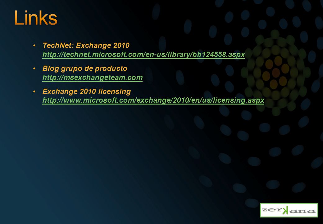 Links TechNet: Exchange Blog grupo de producto