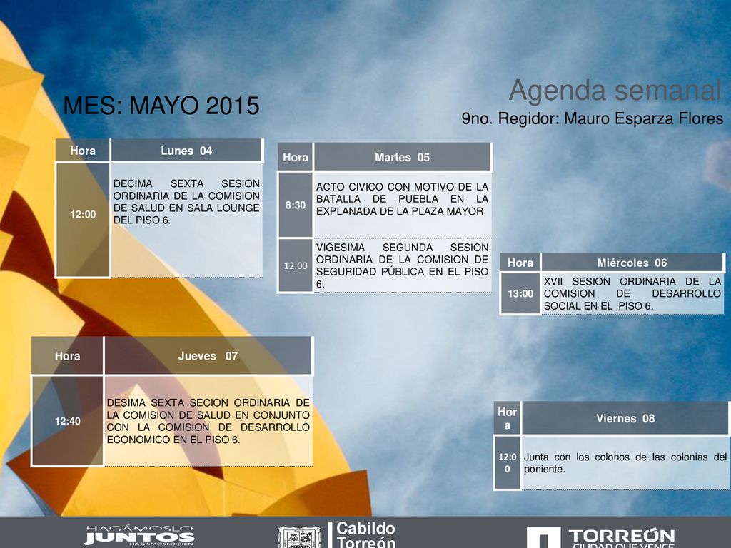 Agenda semanal MES: MAYO no. Regidor: Mauro Esparza Flores