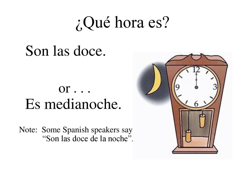 ¿Qué hora es Son las doce. Es medianoche. or . . .