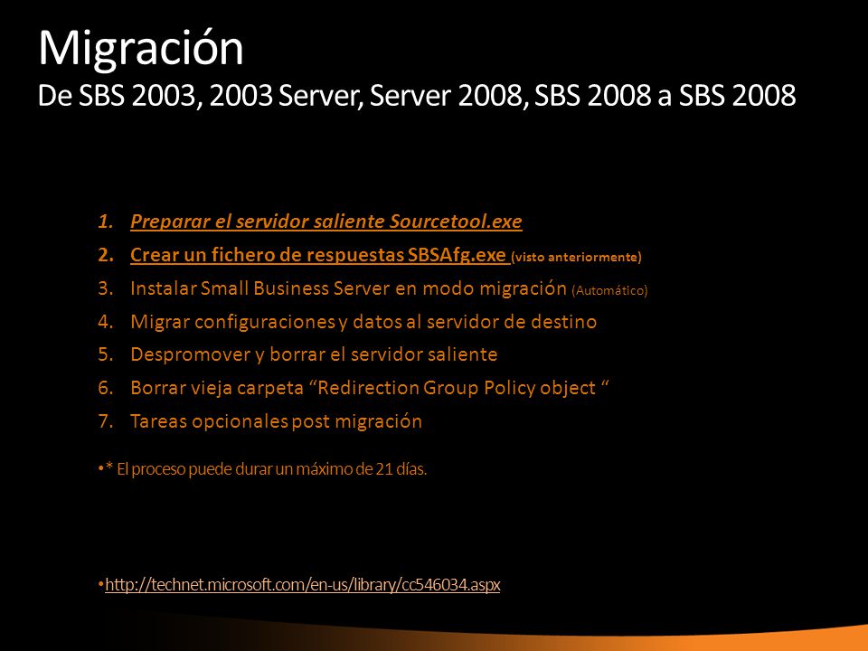 Migración De SBS 2003, 2003 Server, Server 2008, SBS 2008 a SBS 2008