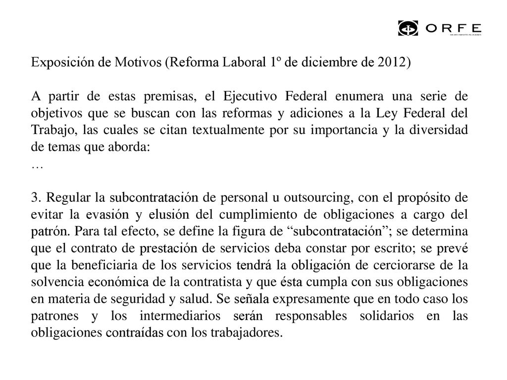 Exposición de Motivos (Reforma Laboral 1º de diciembre de 2012)