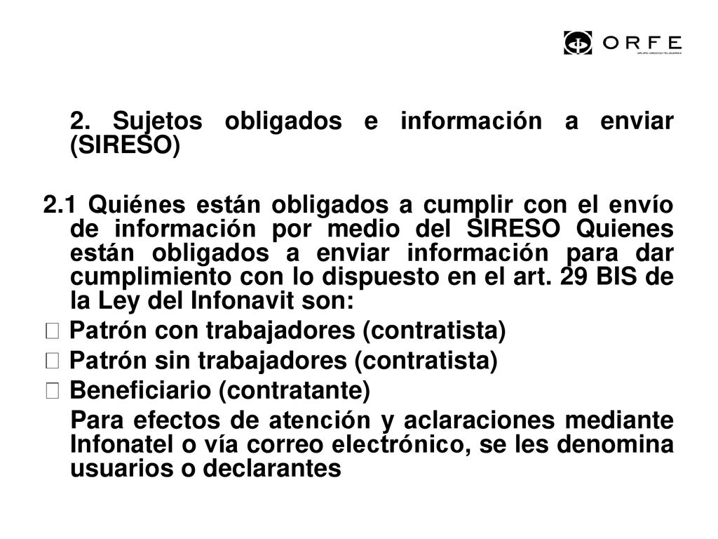 2. Sujetos obligados e información a enviar (SIRESO) 2