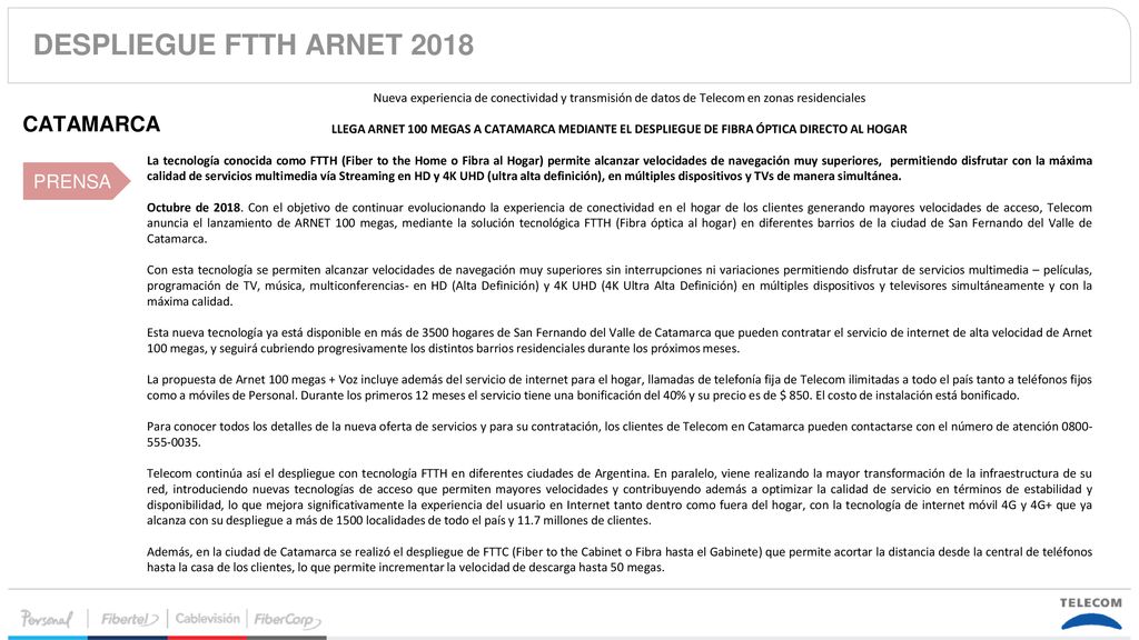 DESPLIEGUE FTTH ARNET 2018 CATAMARCA PRENSA