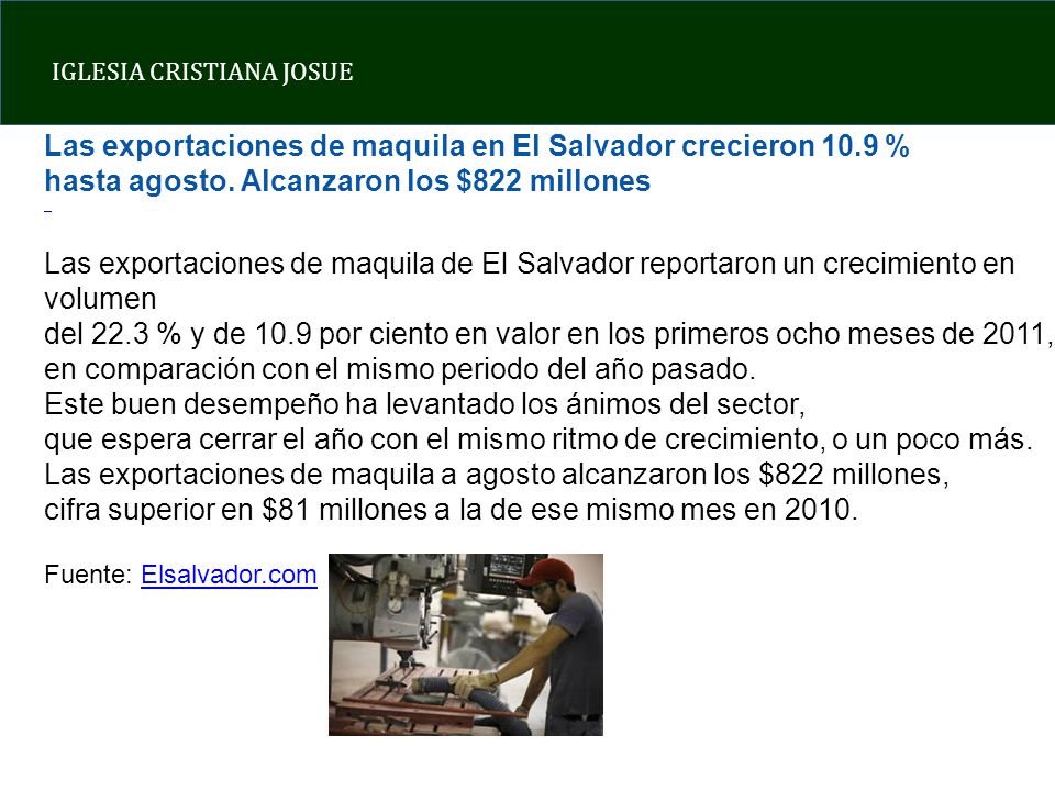Las exportaciones de maquila en El Salvador crecieron 10.9 %