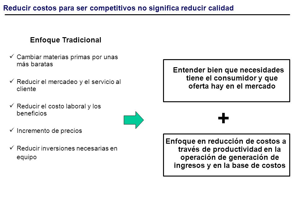 + Reducir costos para ser competitivos no significa reducir calidad