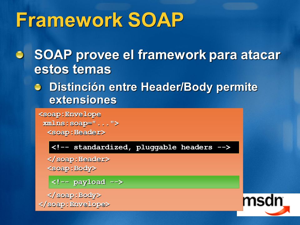 Framework SOAP SOAP provee el framework para atacar estos temas