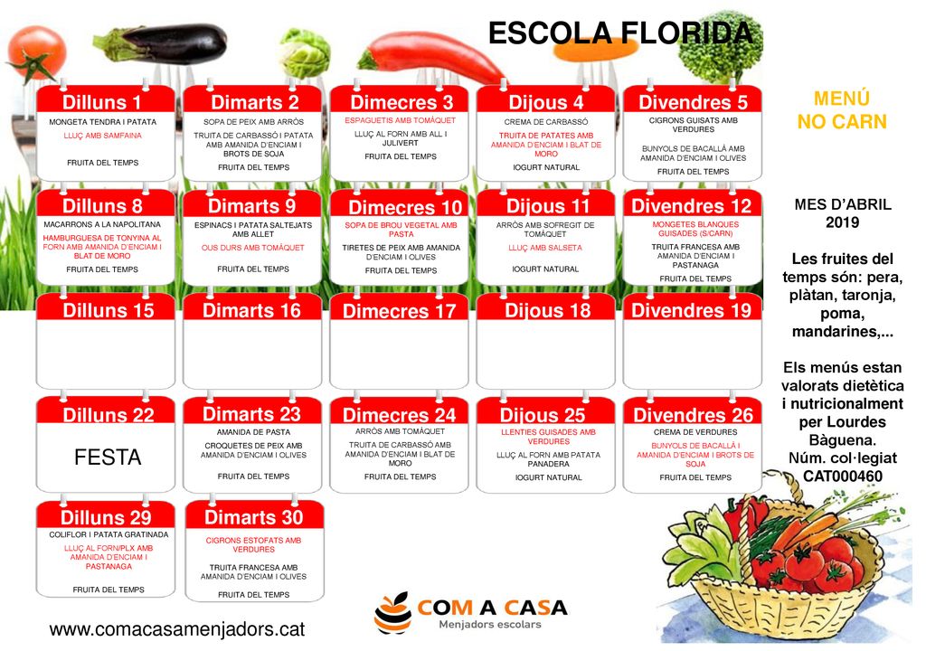 Les fruites del temps són: pera, plàtan, taronja, poma, mandarines,...
