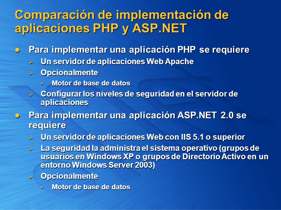Comparación de implementación de aplicaciones PHP y ASP.NET