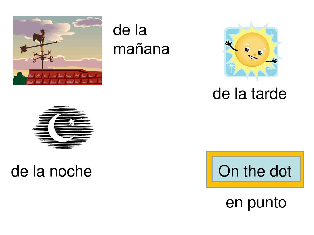 de la mañana de la tarde de la noche On the dot en punto