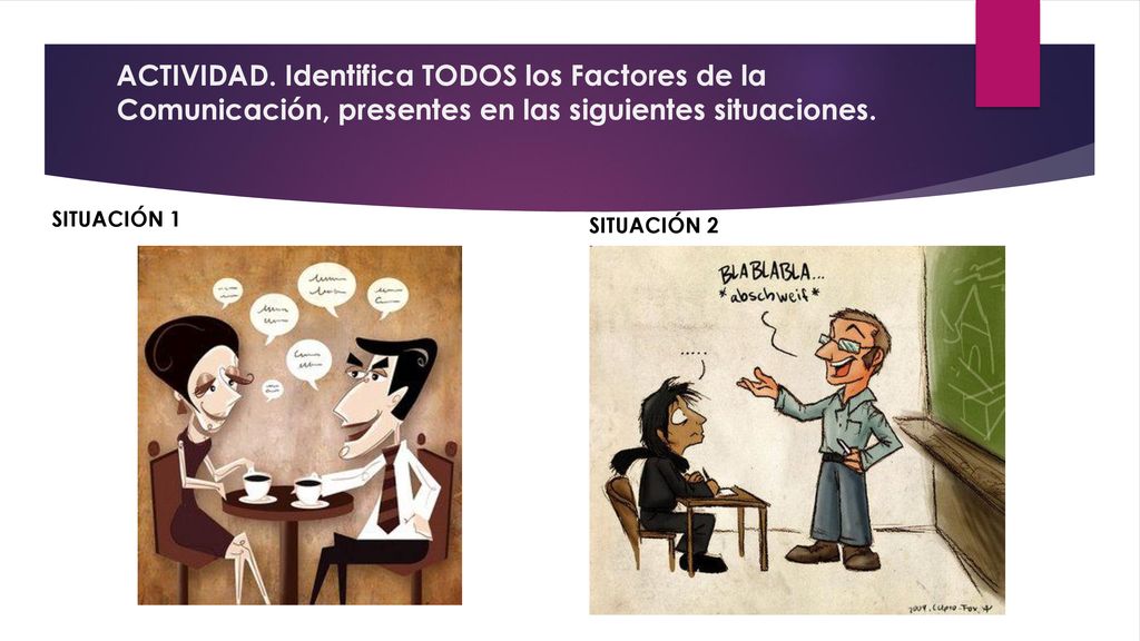ACTIVIDAD. Identifica TODOS los Factores de la Comunicación, presentes en las siguientes situaciones.