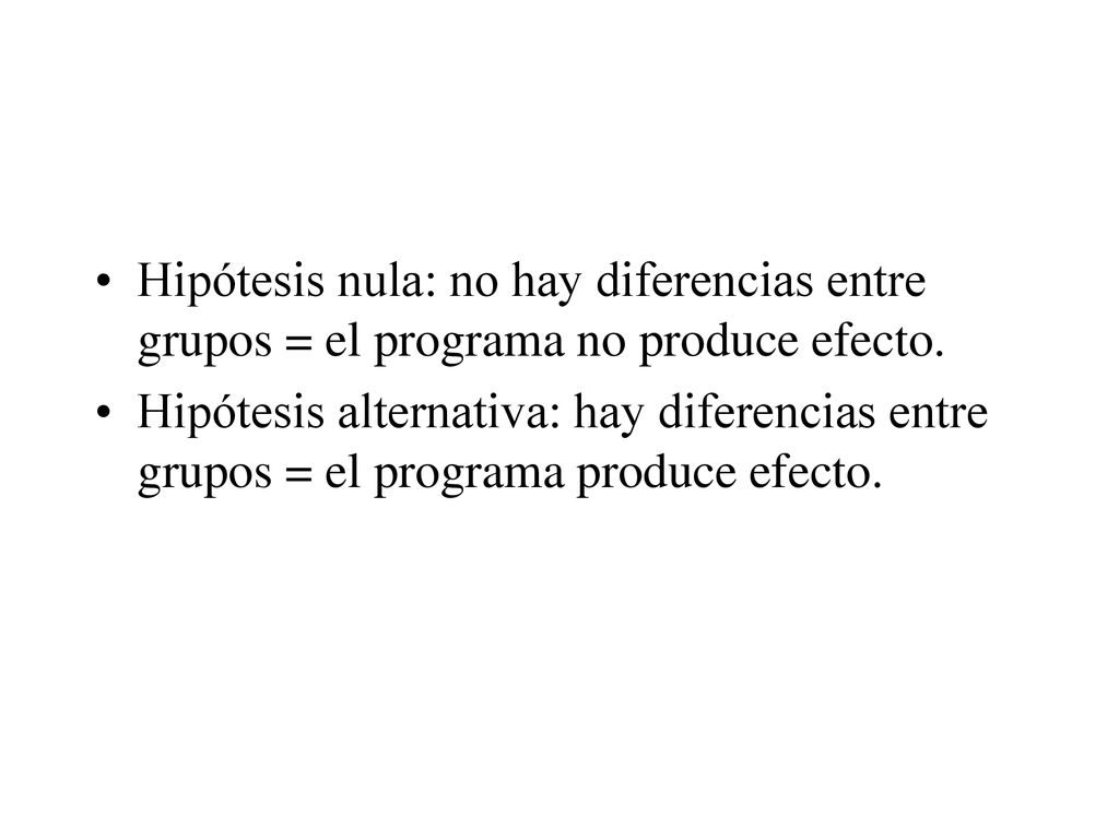 Hipótesis nula: no hay diferencias entre grupos = el programa no produce efecto.