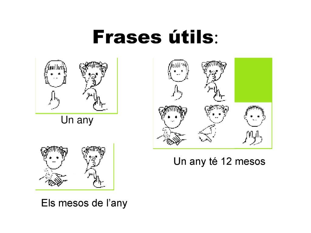 Frases útils: Un any Un any té 12 mesos Els mesos de l’any