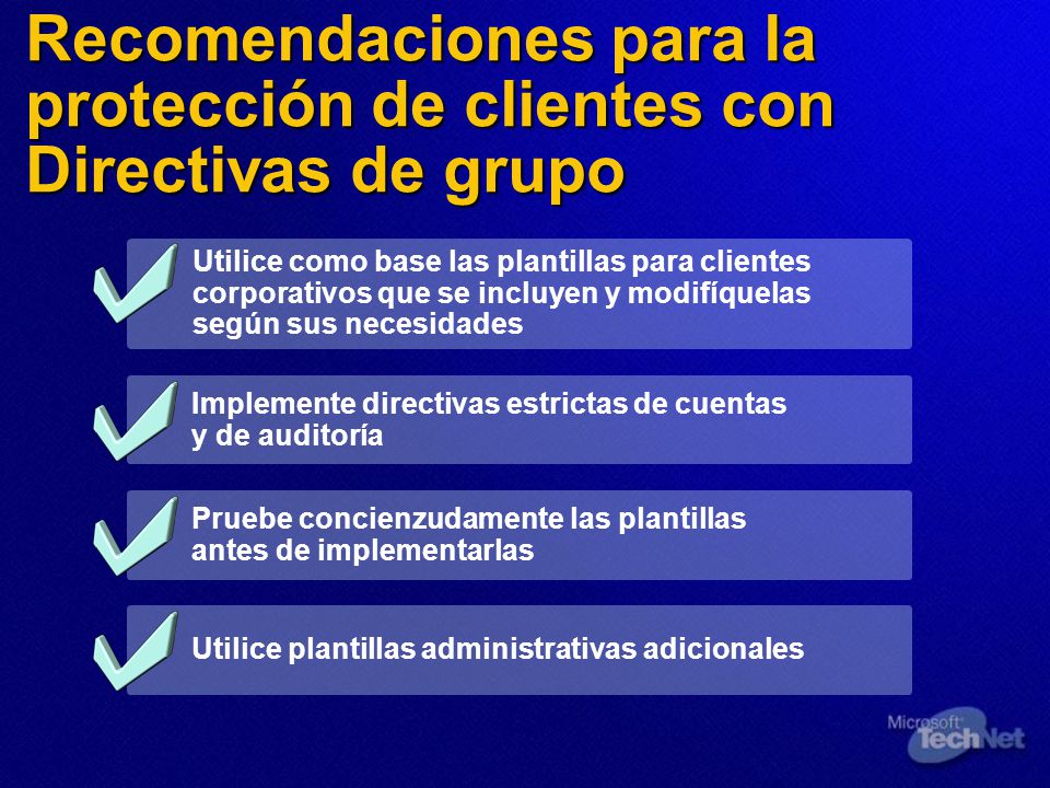 Recomendaciones para la protección de clientes con Directivas de grupo