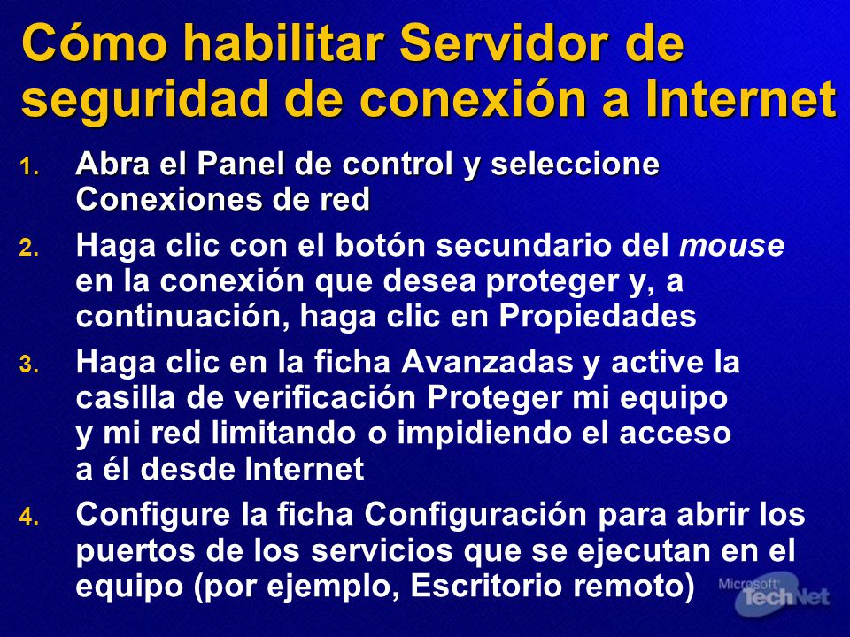 Cómo habilitar Servidor de seguridad de conexión a Internet