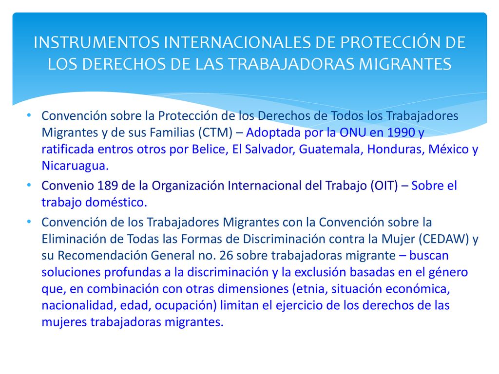 INSTRUMENTOS INTERNACIONALES DE PROTECCIÓN DE LOS DERECHOS DE LAS TRABAJADORAS MIGRANTES