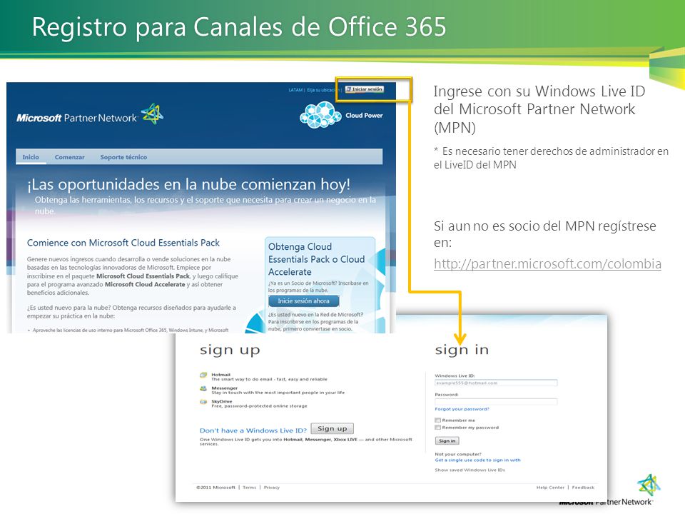 Registro para Canales de Office 365