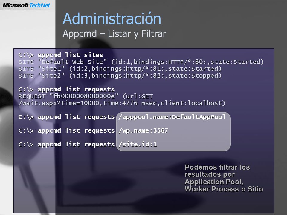 Administración Appcmd – Listar y Filtrar