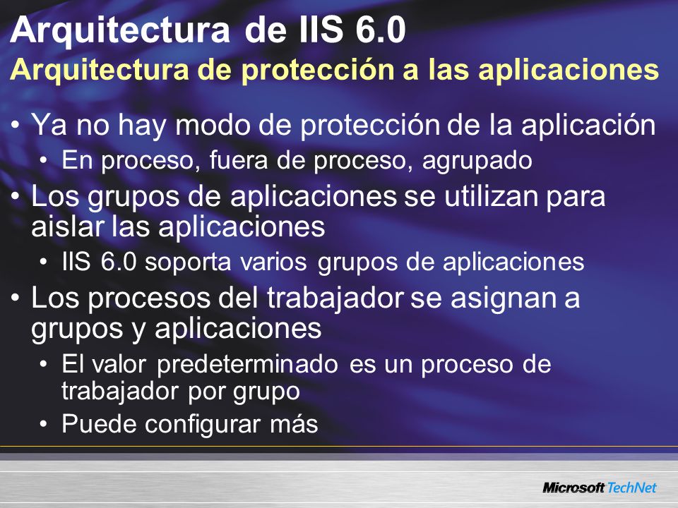 Arquitectura de IIS 6.0 Arquitectura de protección a las aplicaciones