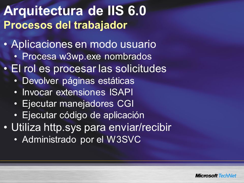 Arquitectura de IIS 6.0 Procesos del trabajador