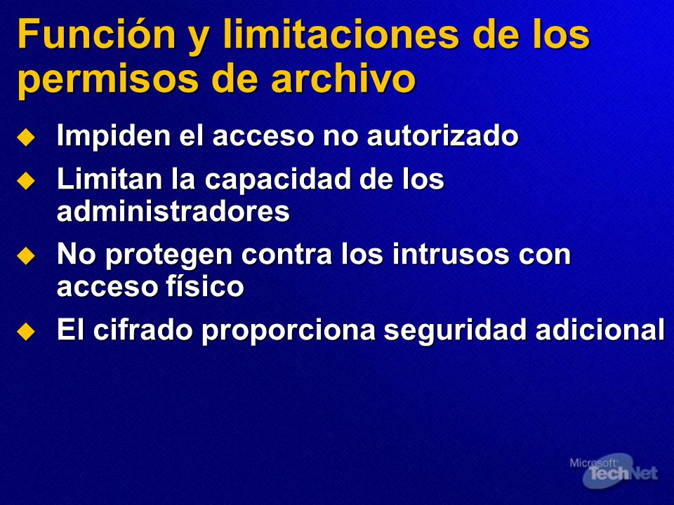 Función y limitaciones de los permisos de archivo