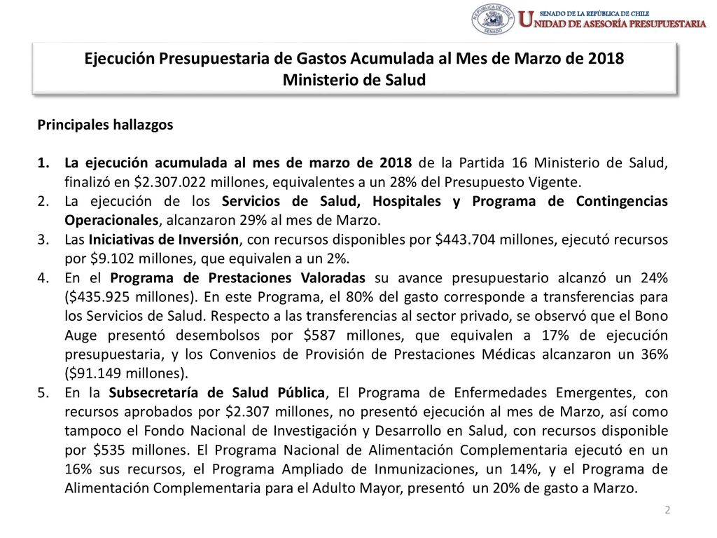 Ejecución Presupuestaria de Gastos Acumulada al Mes de Marzo de 2018 Ministerio de Salud