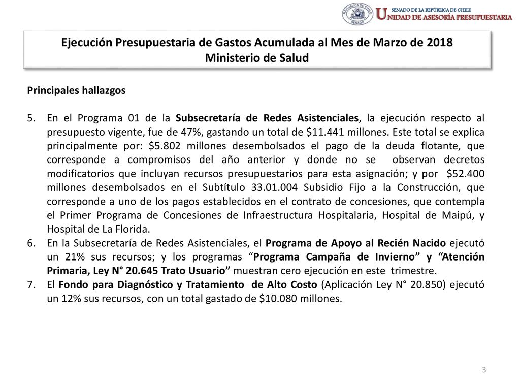 Ejecución Presupuestaria de Gastos Acumulada al Mes de Marzo de 2018 Ministerio de Salud