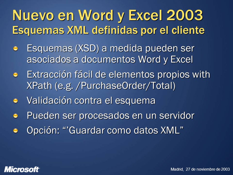 Nuevo en Word y Excel 2003 Esquemas XML definidas por el cliente