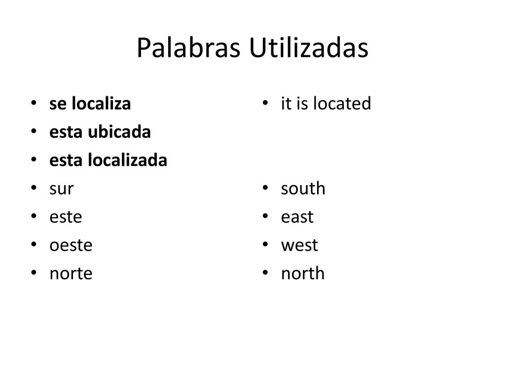 Palabras Utilizadas se localiza esta ubicada esta localizada sur este