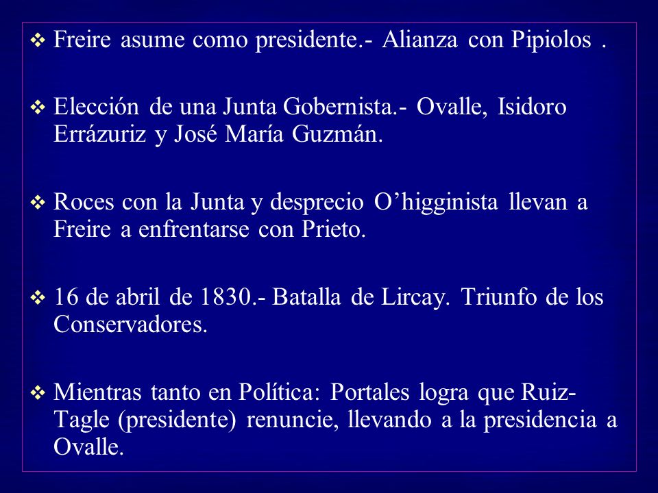 Freire asume como presidente.- Alianza con Pipiolos .