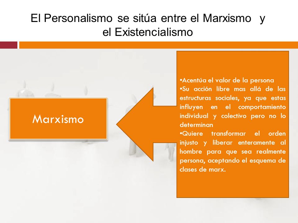 El Personalismo se sitúa entre el Marxismo y el Existencialismo