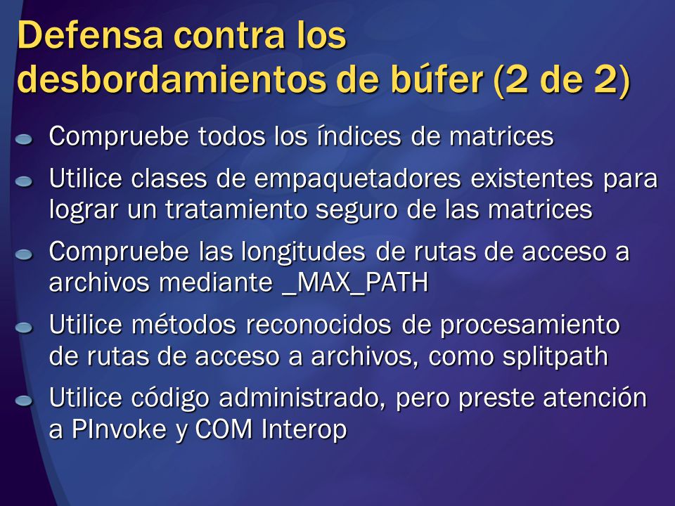 Defensa contra los desbordamientos de búfer (2 de 2)
