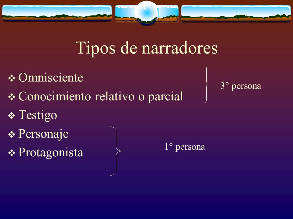 Tipos de narradores Omnisciente Conocimiento relativo o parcial
